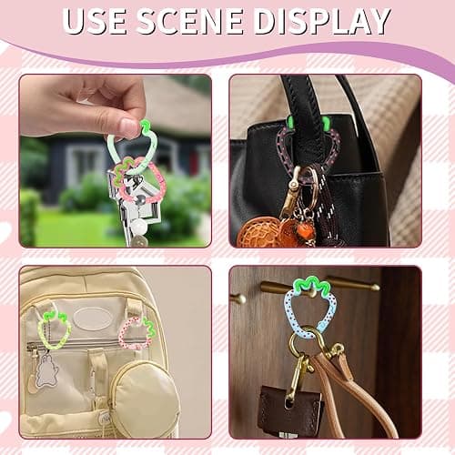 WTYONZEL 12 Pcs Cute Carabiner Keychain Clips,Strawberry Shape Keychain Rings, Metal Ring Spring,Flat Spring Ring for Purse Strap, Handbag, Key Chain Hooks Accessories thumbnail 5