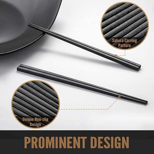 HIWARE 10 Pairs Fiberglass Chopsticks - Reusable Chopsticks Dishwasher Safe, 9 1/2 Inches - Black thumbnail 6