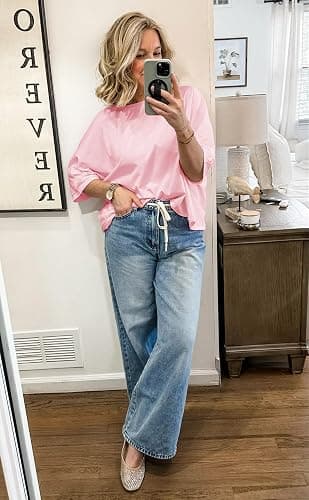 Tankaneo Womens Oversized T-Shirts Cropped Summer Casual Short Sleeve Loose Fit Tee Tops thumbnail 3