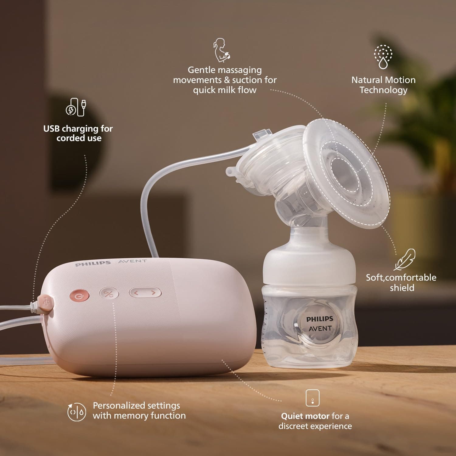 Philips Avent Electric Breast Pump | No.1 Brand Recommended by Moms Worldwide | Natural Motion Technology | One Size Fits all | 3X Faster Expression | 8 + 16 Expression and Stimulation settings | Corded | Quiet Motor | SCF395/11 thumbnail 2