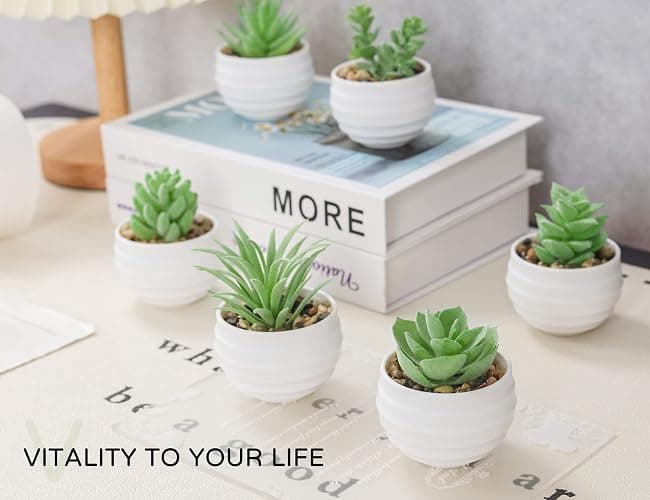 Der Rose 6 Pack Fake Plants Small Realistic Succulents Plants Artificial for Home Room Decor Indoor thumbnail 5