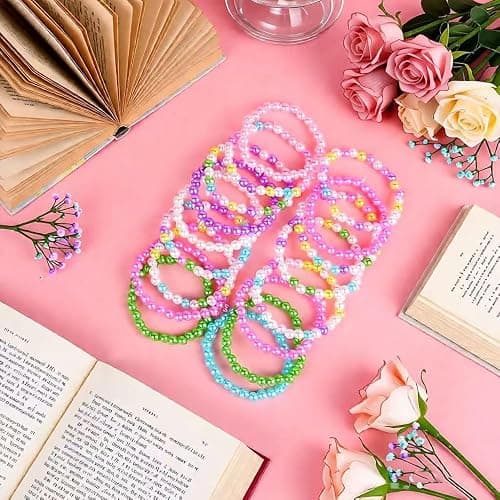 POZESE Colorful Kids Beaded Bracelets, 50 Pieces Party Favor Set, Costume Jewelry for Girls, Toddler Birthday Easter Christmas Gift thumbnail 6
