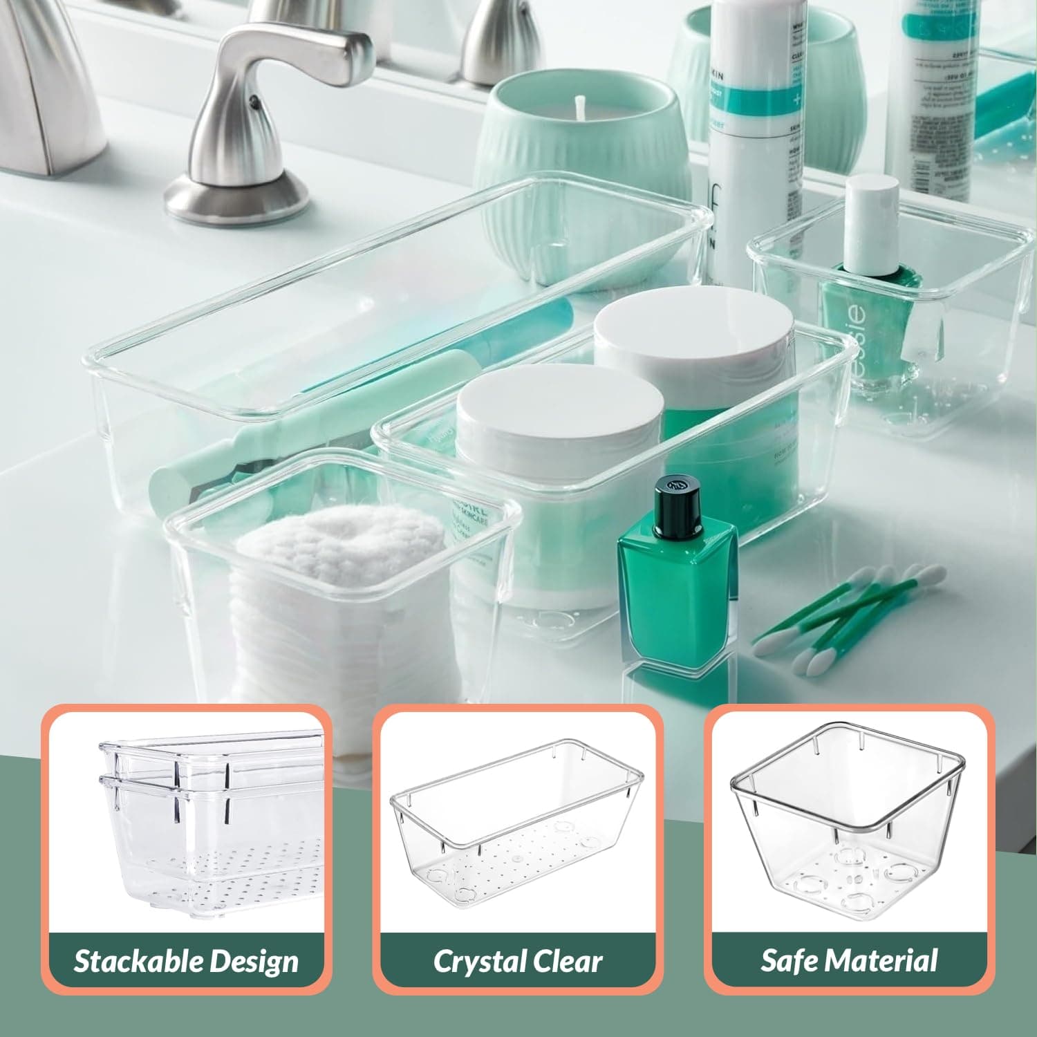 Hormes 28pcs Drawer Organisers Set, 4 Sizes Clear Plastic Drawer Organizer & Vanity Organiser for Makeup & Jewelry Storage, Kitchen Utensils & Gadgets, Desk Supplies, Bathroom & Bedroom Organisation thumbnail 3