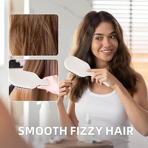 Jurrissa Boar Bristles Hair Brush for Women Men and Kids, Detangling Hair Brush for Smoothing Massage Add Shine, Nylon&Boar Bristles brush for Hair Healthy, Easy to Storage(White) thumbnail 4