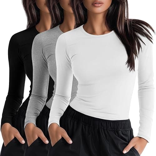 Neer 3 Pack Womens Underscrub Shirts Long Sleeve Crewneck Tops Fitted Layering Clothes Comfort Knit Tops for Nurse - Image 1