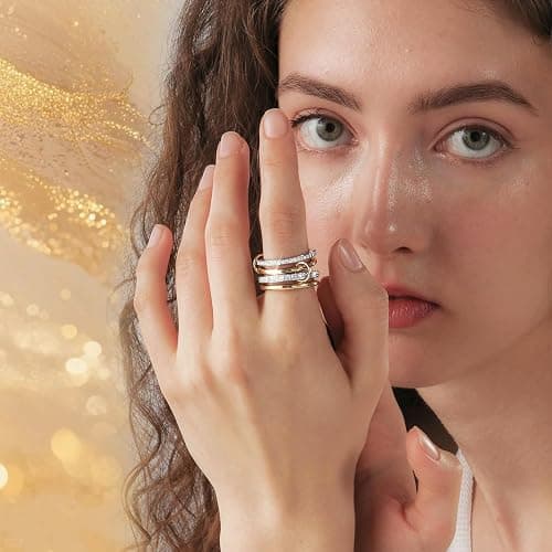 GmwyCzV Stapelbar Ringe für Damen, 18K Vergoldet Cubic Zirkonia Ringe, Gold und Silber 4 Ineinandergreifende Ring, Vergoldete Ringe, für Den Alltag Oder Besondere Anlässe(Größe 7) thumbnail 4