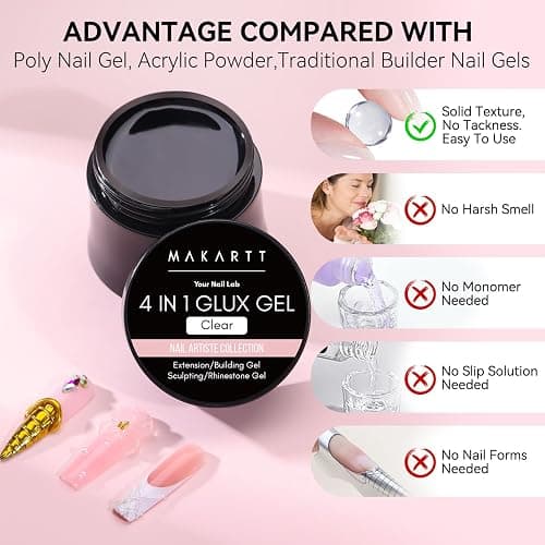 Makartt 3D Gel Nail Art: Solid Gel Builder for Nails Starter Kit, 30ml Clear for Extension 3D Sculpting Carving DIY Manicure, Molding Hard Gels with Gold & Silver Chrome Powder Silicone Molds & Brush thumbnail 6