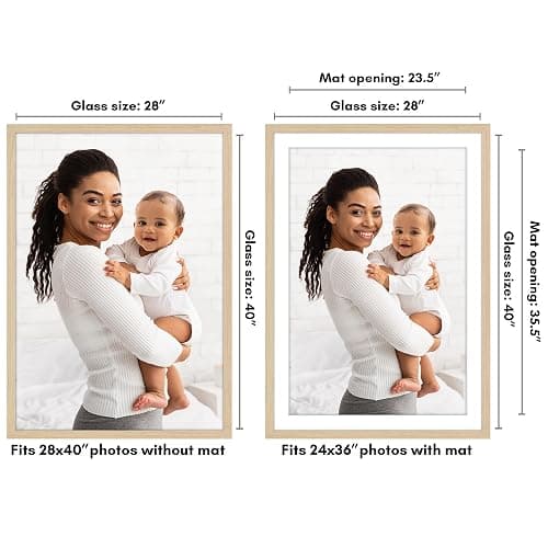 Americanflat 28x40 Poster Frame with Polished Plexiglass - Use as 24x36 Frame with Mat or 28x40 Frame Without Mat - Hudson Collection - Wide Picture Frame for Wall Display - Natural Oak - Natural Oak - 28x40 thumbnail 3