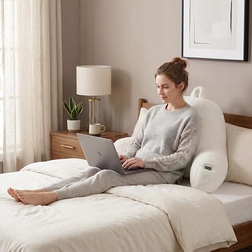 PAJEO Soft Reading Pillow for Bed with Arms,Middle,White,Faux Fur | 17" Backrest for Gaming & Lounging,Oeko-TEX Certified Plush Back Pillow for Teens Room thumbnail 2