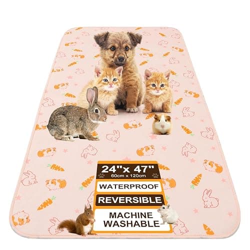 BEAUTYZOO 2 Pack Guinea Pig Cage Liners, Washable Reversible Fleece Guinea Pig Bedding, Waterproof Super Absorbent Pee Pads for Small Animals Rabbit - 24" x 47" Pink - Image 1
