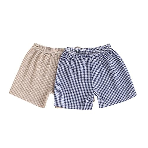 Doisbetthsay 2 Pack Toddler Shorts Boys Girls Elastic Waist Solid Color Gingham Stripe Shorts Bottoms Summer - Image 1