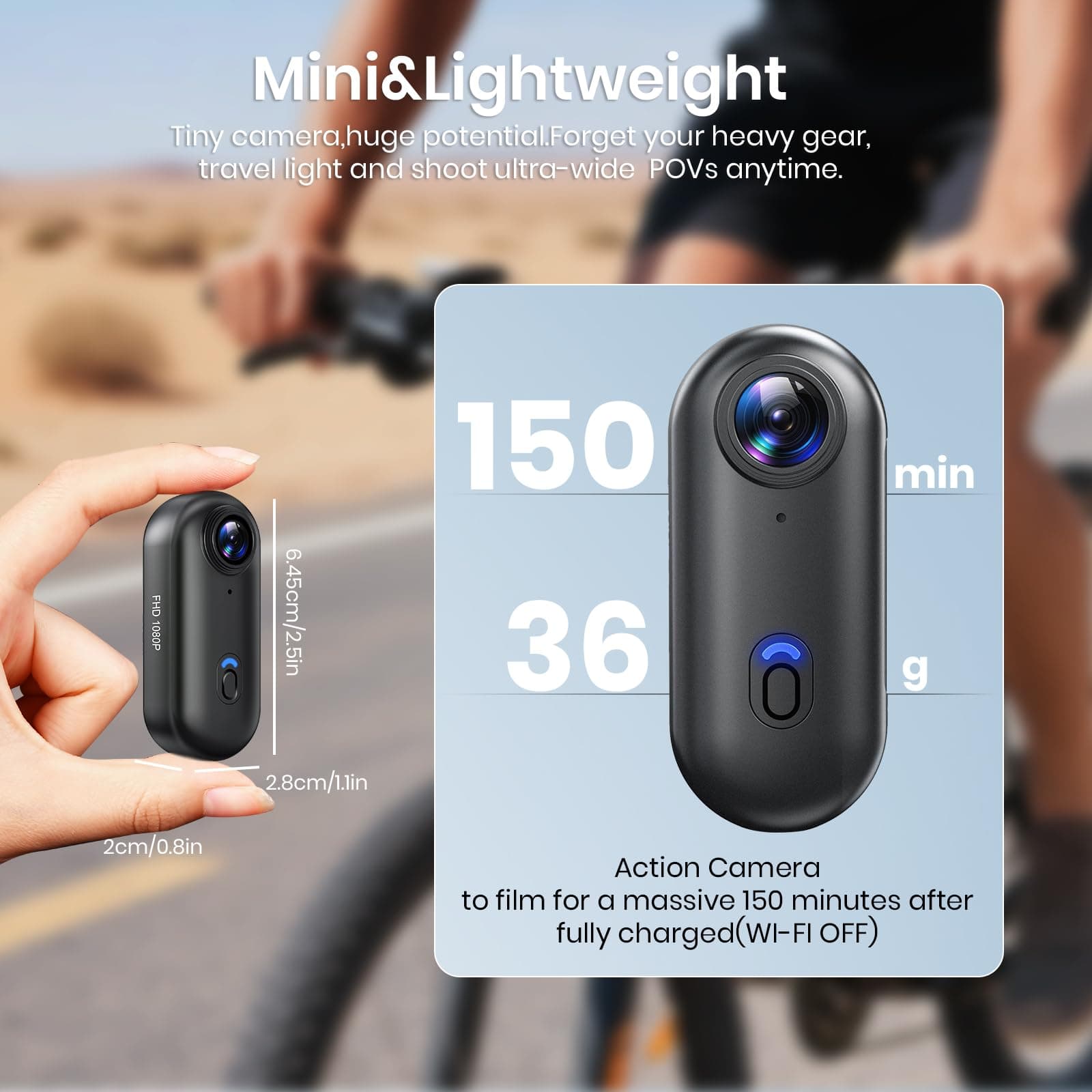 Poat 360°Action Camera, Mini POV Portable Body Camera, Underwater Camera 30m Waterproof, WiFi Wearable Video Recorder 120° Wide Angle, 10+ Accessories – Cycling Travel Pet Walking Sports(64G-Card) thumbnail 2
