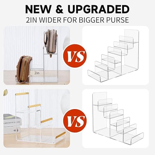 2 Pack 3-Tier Purse Display Stands, Acrylic Wallet Holder Risers Stand, 2-Inch Spacing Clear Clutch Rack Handbag Display Shelf, 4MM Thick Counter Wallet Organizer for Figure Sunglasses Retail Vendor thumbnail 6