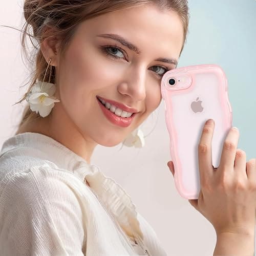 YONOCOSTA Cute Case Compatible with iPhone 7/8 Case, Curly Wave Frame iPhone SE 2020/ SE 2022 Case, Clear Pink Soft TPU Shockproof Case Cover for Girls Women thumbnail 7