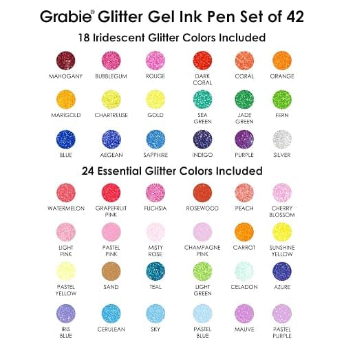 Grabie 42 Capped Glitter Gel Pen Set, 18 Iridescent&24 Essential Color Pens, Smooth Rollerball Tip, Metallic Sparkly Gel Pens for Coloring, Set of 42 Gel Pens Colored thumbnail 8