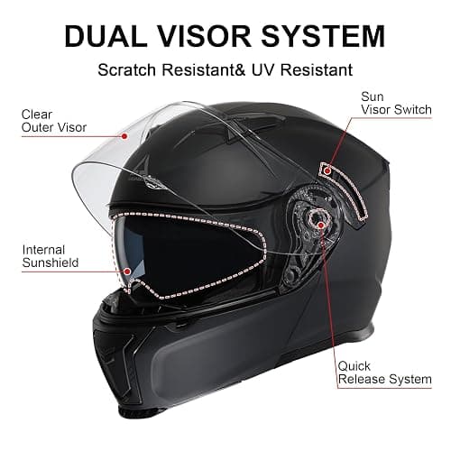 TRIANGLE Modular Motorcycle Helmets for Men Flip Up Full Face Helmet Dual Visor with Internal Sunshield DOT Approved thumbnail 3