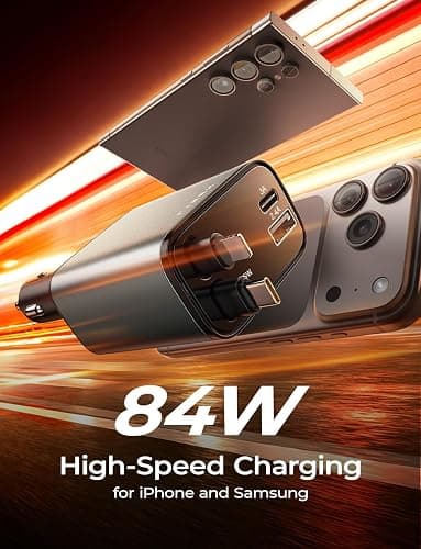 LISEN Retractable Car Charger, 84W Car Charger USB C Fast Charge, Multi Cigarette Lighter Adapter, 4 in 1 Car Accessories Birthday Gifts for Men Women Dad Mom Husband, for iPhone 17 16 15 14 13 12 X thumbnail 8