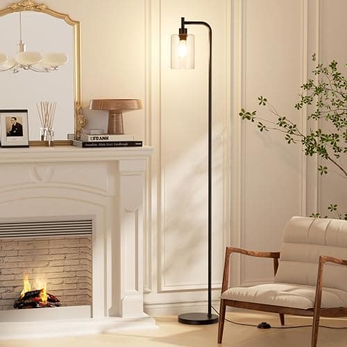 Ziisee Industrial Floor Lamp with Glass Shade - Black, LED Bulbs, Foot Pedal Switch, Easy Assembly thumbnail 2