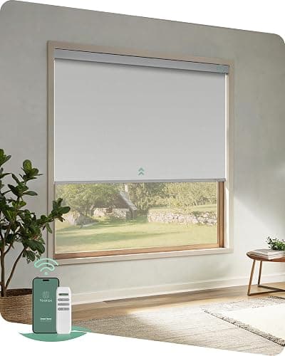 Yoolax Motorized Blinds with Remote, Blackout Automatic Shades for Indoor Windows, Easy Install Electric Roller Shades for Bedroom Living Room Office, Custom Size (Fabric White) - Image 1