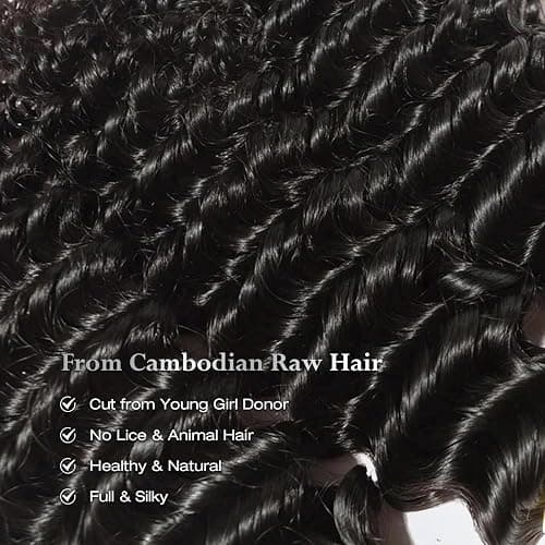 ASHINE Human Hair Bundles Deep Wave Unprocessed Cambodian Raw Hair 18 20 22 Inch, Flip Over Quick Weave Wet and Wave Bundles for Women Natural Black thumbnail 4