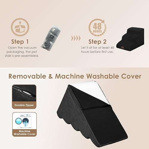 EHEYCIGA Curved Dog Stairs Ramp for Small Dogs 15.7" H, 3-Step Dog Steps for Couch Sofa and Chair, Pet Stairs for Cats, Non-Slip Balanced Pet Steps Indoor, Black thumbnail 6