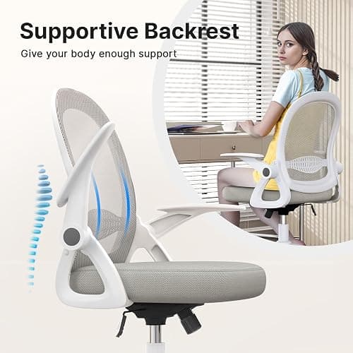 naspaluro Home Office Chair Ergonomic Desk Chair Swivel Computer Chair Mid-Back Mesh Chair with Flip-up Armrests and Lumbar Support for Home/Office - Gray thumbnail 5