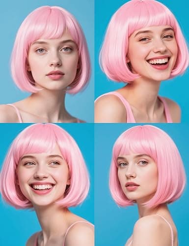 FSLLZCJY Light Pink Bob Wig with Heart Sunglasses - Heat-Resistant, Synthetic Fiber, Adjustable and Natural Looking thumbnail 6