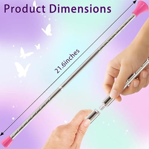 Quynhni Dance Baton,Batons for Twirling 21 .6 inches Stainless Steel Material with 2 Gymnastics Wand and 3 Rainbow Hair Bands Suitable for Beginners Aged 3-8 Silver and Pink thumbnail 2