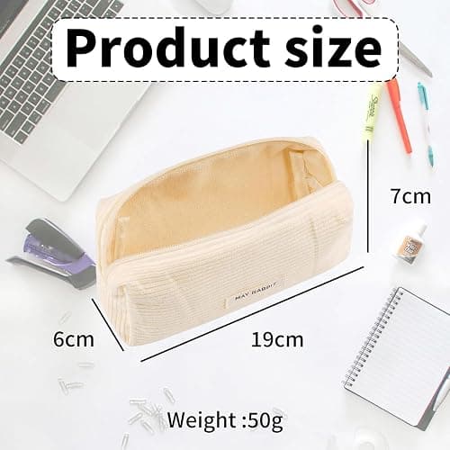 Federmäppchen Mädchen - Teenager Etui Schule,Schlamppermäppchen Cord,Studium Must Haves Stifte Mäppchen Aesthetic,Portable Federtasche Erwachsene,Pencil Case Aesthetic,Mäpchen für Schulsachen (Weiß) thumbnail 2