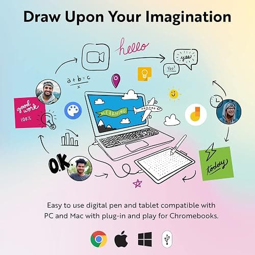 One by Wacom Drawing Tablet, Medium 10.9" x 7.4" Compact Graphics Tablet, Student Beginner Creative Pen Digital Drawing Pad for Chromebook, Mac, Windows thumbnail 6