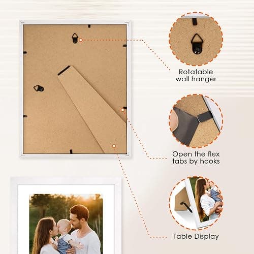 FIXSMITH 8x10 Picture Frame Bulk-6 Pack, Photo Frame with HD Plexiglass, Display Pictures 5x7 with Mat or 8x10 Without Mat, White Picture Frames Collage Wall Decor, Wall & Tabletop Picture Frames thumbnail 6