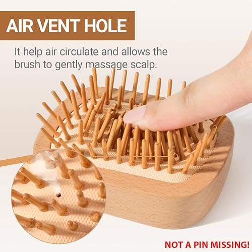 Maji Mama Handmade Natural Wooden Hair Brush Hairbrush with Bamboo Pins Massage Scalp & Detangling All Hair Types For Hair Growth,Scalp Massager Mini Brush No Handle Design thumbnail 5