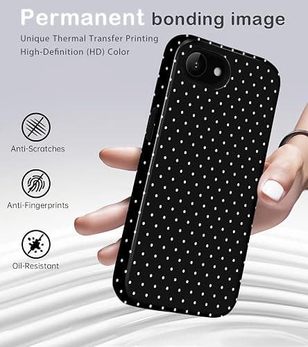 Amzfield Compatible with iPhone 16e/17e Case Cute Polka Dot Aesthetic for Women Girls Simple Chic Girly Dual Layer Hybrid Protection Elegant Case for iPhone 16e for iPhone 17e-Black thumbnail 2