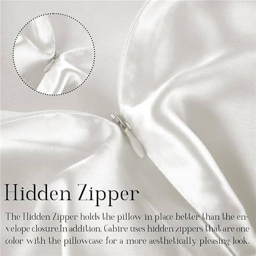 Gabire Mulberry Silk Pillow Cases Set of 2, Both Sides Real Silk Pillowcase for Hair and Skin Prevent Acne Pillowcase Organic Silk Pillow Cases 2 Pack with Hidden Zipper, Ivory, Standard (20"×26") thumbnail 4