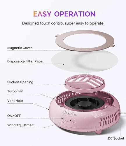 MelodySusie Pocket-Sized Nail Dust Collector HProA for Gel Polish Removal | 6000RPM, 3 Suction Modes, 30 Disposable Filters, for Beginners & Home DIY Nail Art, Dust-free Nail Work thumbnail 4