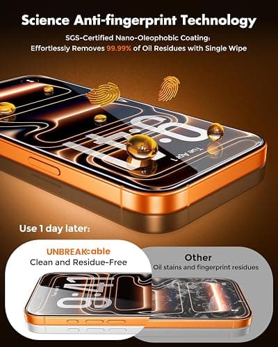 UNBREAKcable for iPhone 17 Pro Max Screen Protector [Quick-Installation Box] 3-Pack 9H+ Hardness Shatterproof Tempered Glass [99.99% HD Clear] [Case Friendly] [Bubble Free] for iPhone 17 Pro Max 6.9" thumbnail 6