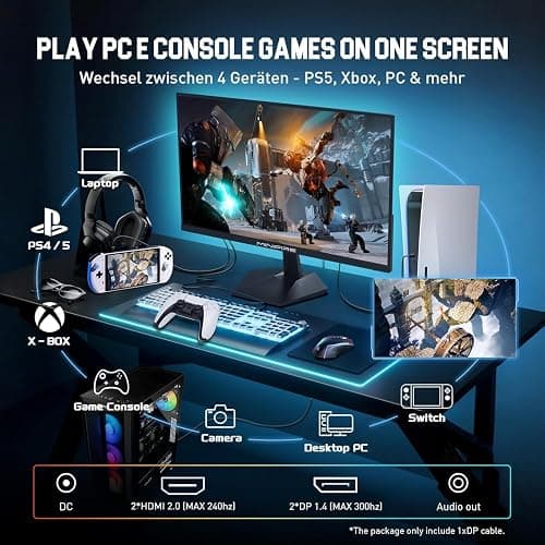 Minifire Gaming Monitor 24.5 Zoll, 300Hz, 1Ms, FHD, FreeSync, IPS-Panel, HDR Ready,sRGB 120%, Eye-Care, HDMI 2.0 & DisplayPort 1.4, VESA 75x75 -Schwarz(MFG25X1 PRO) thumbnail 7