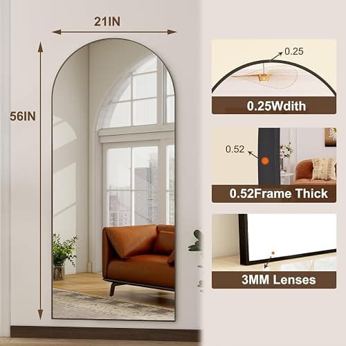 HARRITPURE 56"x21"Full Length Mirror Arch Floor Mirrors with Aluminum Alloy Frame Free-Standing Wall Mounted or Leaning Large Bedroom Dressing Mirror Modern & Contemporary Decor for Home,Black thumbnail 5