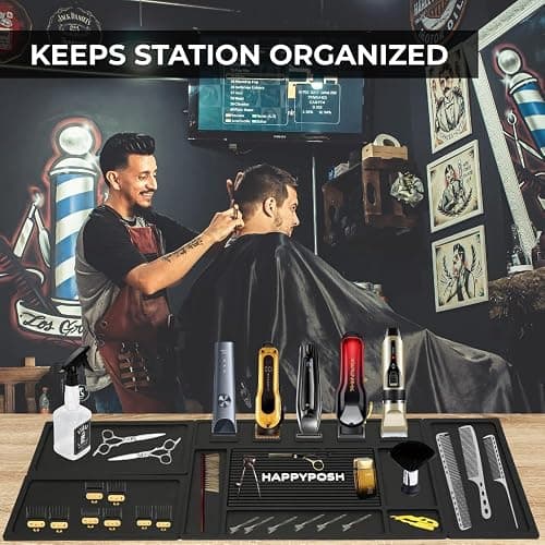 HAPPYPOSH Magnetic Barber Mat, Large Magnetic Barber Mats For Clippers and Supplies, Barbershop Pad for Station, Beauty Salon Table Matt, Tool Organizer for Pro Hairstylist, 4PCS thumbnail 5