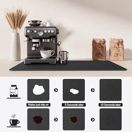 Ecotrim - Dish Drying Mat for Kitchen Counter | Coffee Bar Mat for Countertops | Heat Resistant Drainer Mat with Non-slip Rubber Backed | Hide Stain Kitchen Absorbent Draining Mat | Black 16"x18" thumbnail 4