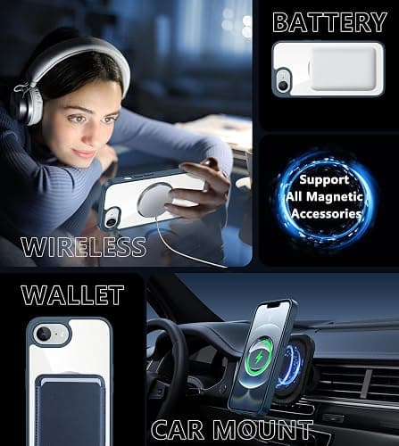 FNTCASE for iPhone 16e Case Clear: Magnetic Phone Cases with Screen Protector Drop Proof Compatible with Magsafe Slim Anti Yellowing Rugged Shockproof Protective Transparent Cell Cover (B-Blue) thumbnail 6