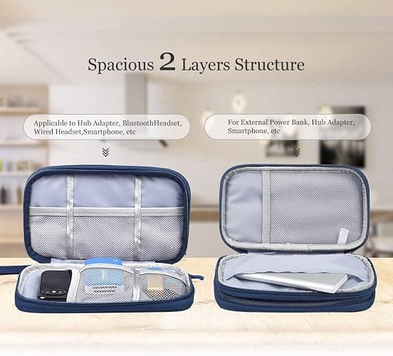 CAOODKDK Electronic Organizer Travel Cable Accessories Bag, Electronic Organizer Case, Electronic Accessories Organizer Bag for Power Bank, Charging Cords, USB Cable, Earphones (Navy Blue) thumbnail 4