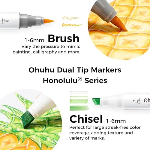 Ohuhu Alcohol Markers Brush and Chisel Tip: 48-Color Double Tipped Art Marker Set for Artist Adults Cozy Coloring Illustrations - Honolulu 2- Brush and Chisel Dual Tips- Refillable - AP Certificated thumbnail 2