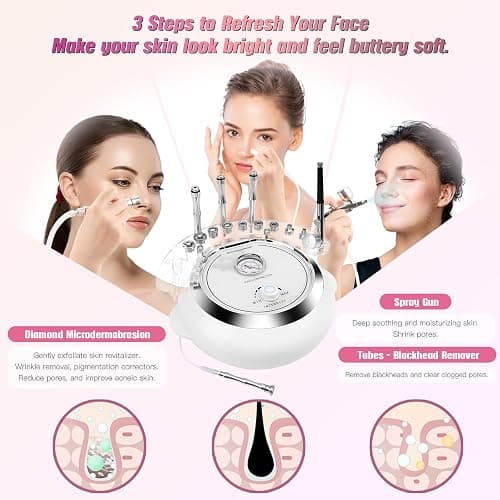 3 in 1 Diamond Machine, TopDirect Facial Skin Care Salon Equipment Beauty Device with Spray Gun (Strong Suction Power: 65-68cmhg) thumbnail 2
