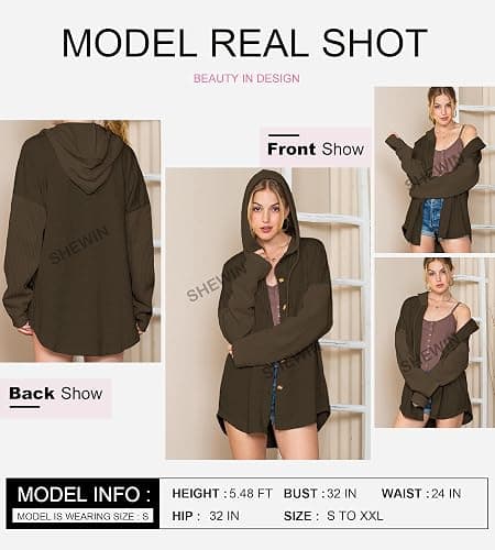 SHEWIN Oversized Sweatshirt for Women Loose Fit Casual Long Sleeve Button Hooded Sweatshirts Hoodies with Pocket thumbnail 5