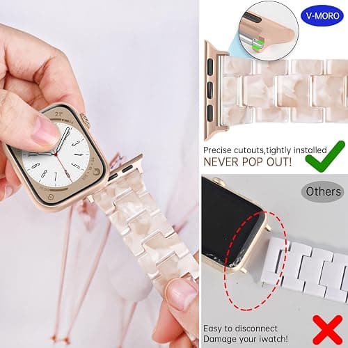 V-MORO Lightweight Resin Bands Compatible with Apple Watch Series 11/10/9/8/7 Band Rose Gold Stainless Steel Buckle Fashion Cute Strap for iwatch Series SE/6/5/4/3/2/1(Pink Tan,42mm/41mm/40mm/38mm) thumbnail 5
