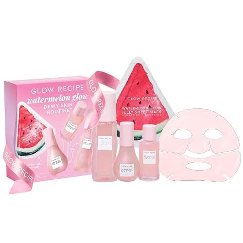 Glow Recipe Watermelon Glow Dewy Skin Routine Kit - Full Size Dew Drops Serum, Full Size Pink Juice Moisturizer, Travel Size PHA+BHA Pore-Tight Toner & Watermelon Jelly Sheet Mask (4 Count) - Image 1