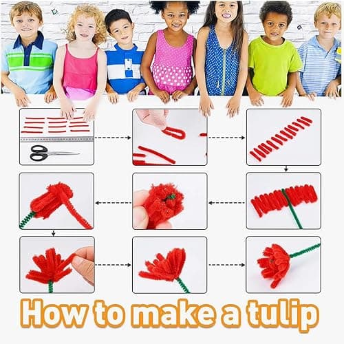 Naturezhen 331 Pcs Pipe Cleaner Flowers Craft kit, Thick Fuzzy Chenille Stem with Green Floral Wires, Gardening Tape for DIY Craft Flower Projects Holiday Decorations Creative Gift thumbnail 5