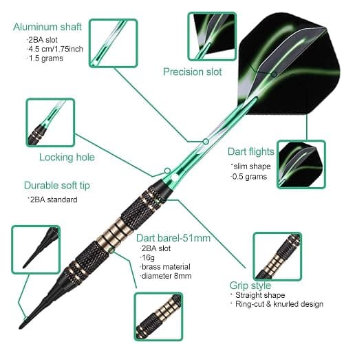 sanfeng Soft tip Darts Set 18/20 Grams - Professional Darts Plastic Tip with Brass Barrel + Aluminum Shafts + 50 Rubber o-Ring + 6 Flights +50 Soft Tips for Electronic Dartboard thumbnail 2