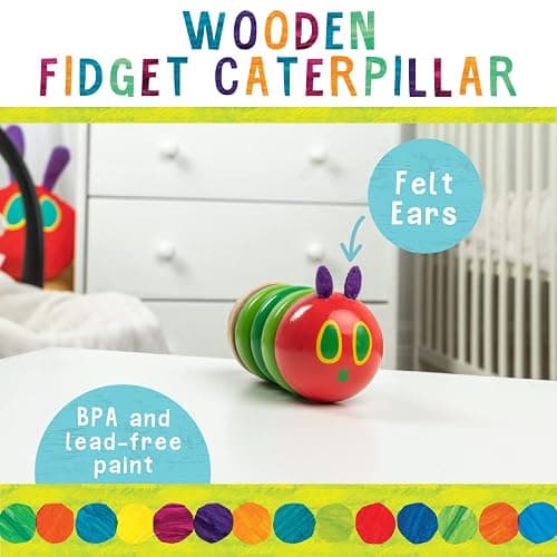 Kids Preferred World of Eric Carle The Very Hungry Caterpillar Newborn Wooden Fidget Toy, Baby Sensory Caterpillar Shaker Rattle for Infants, Babies, and Toddlers thumbnail 3